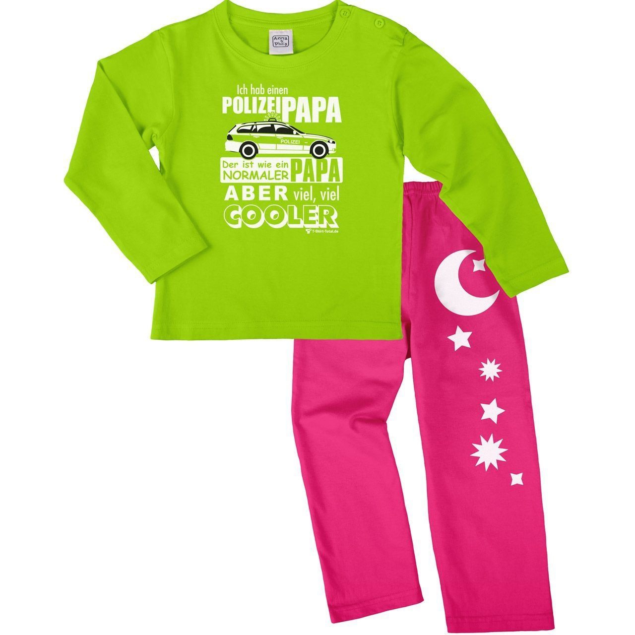 Polizei Papa Pyjama Set hellgrün / pink 110 / 116