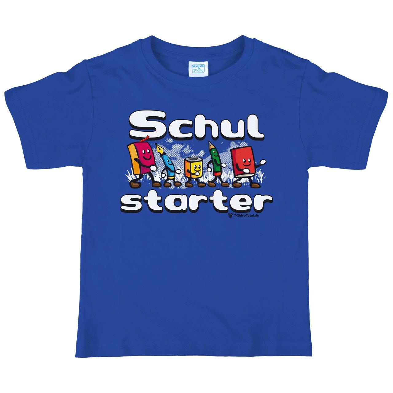 Schulstarter Stifte Kinder T-Shirt mit Name royal 122 / 128