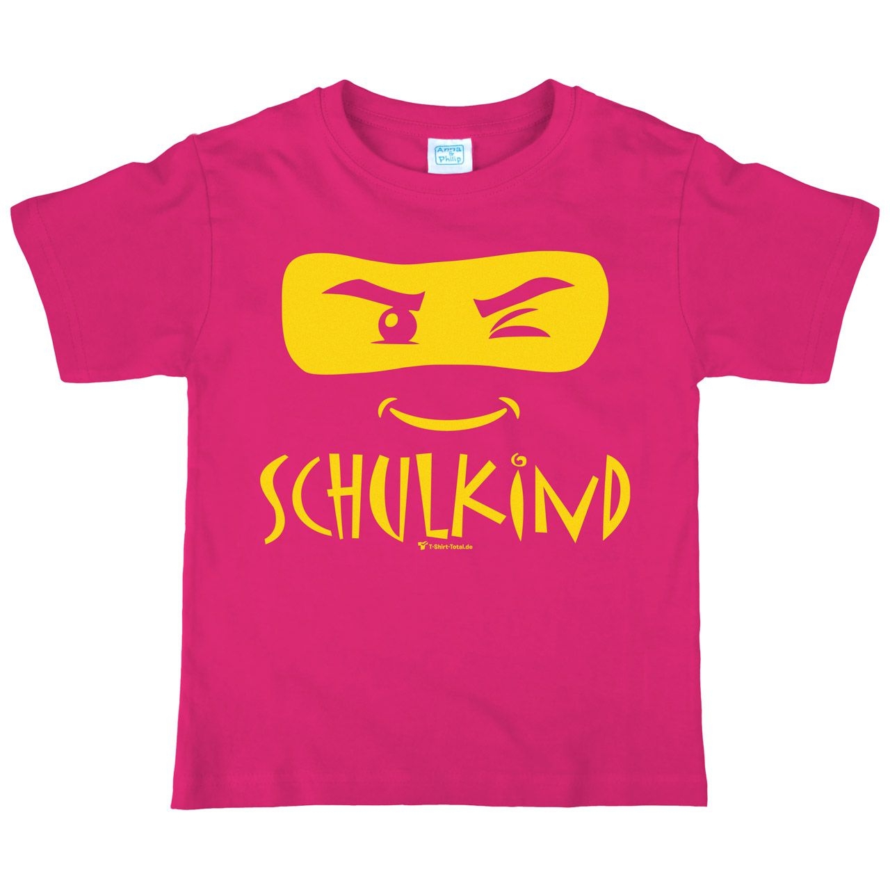 Schulkind Maske Kinder T-Shirt mit Name pink 122 / 128