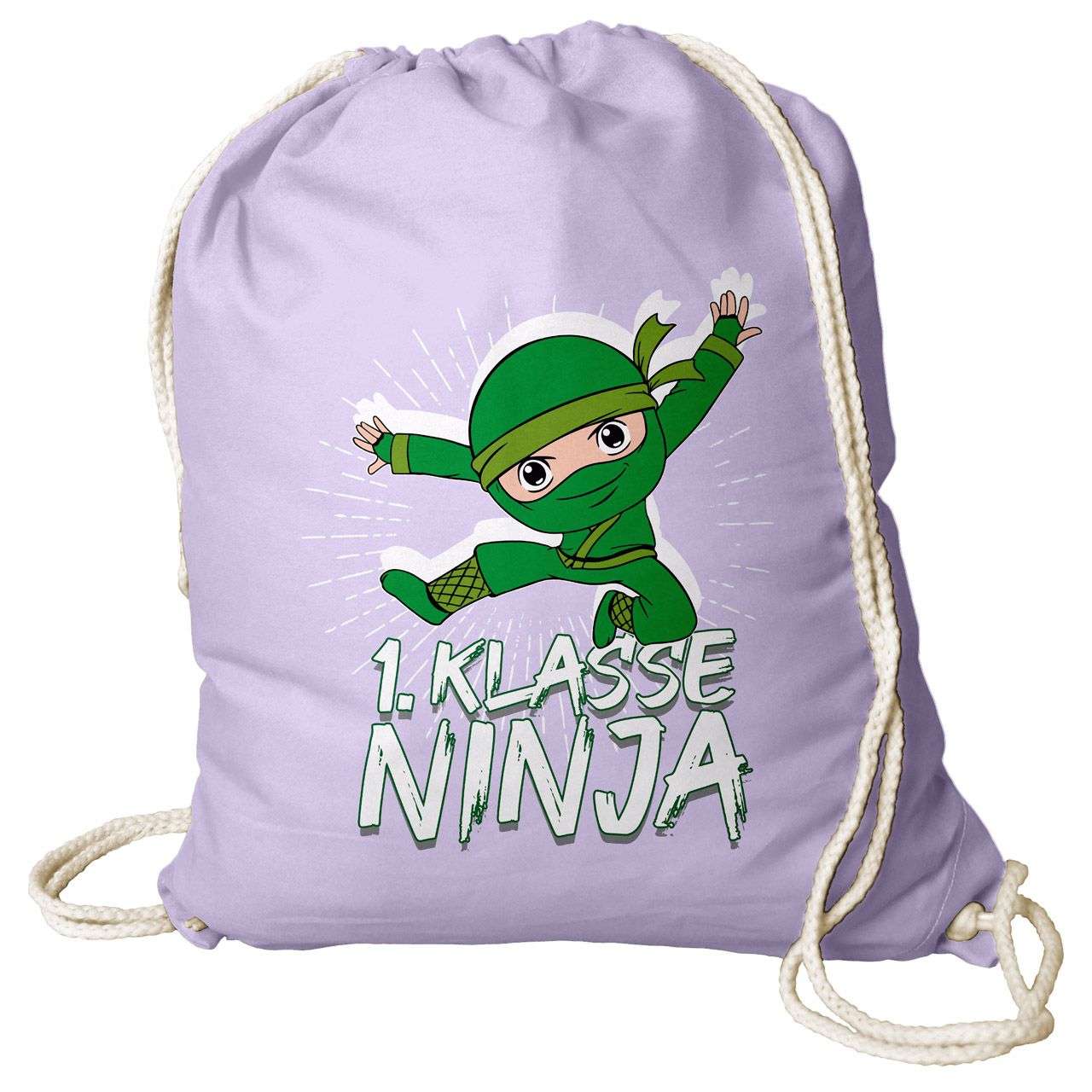 1. Klasse Ninja grün Rucksack Beutel flieder