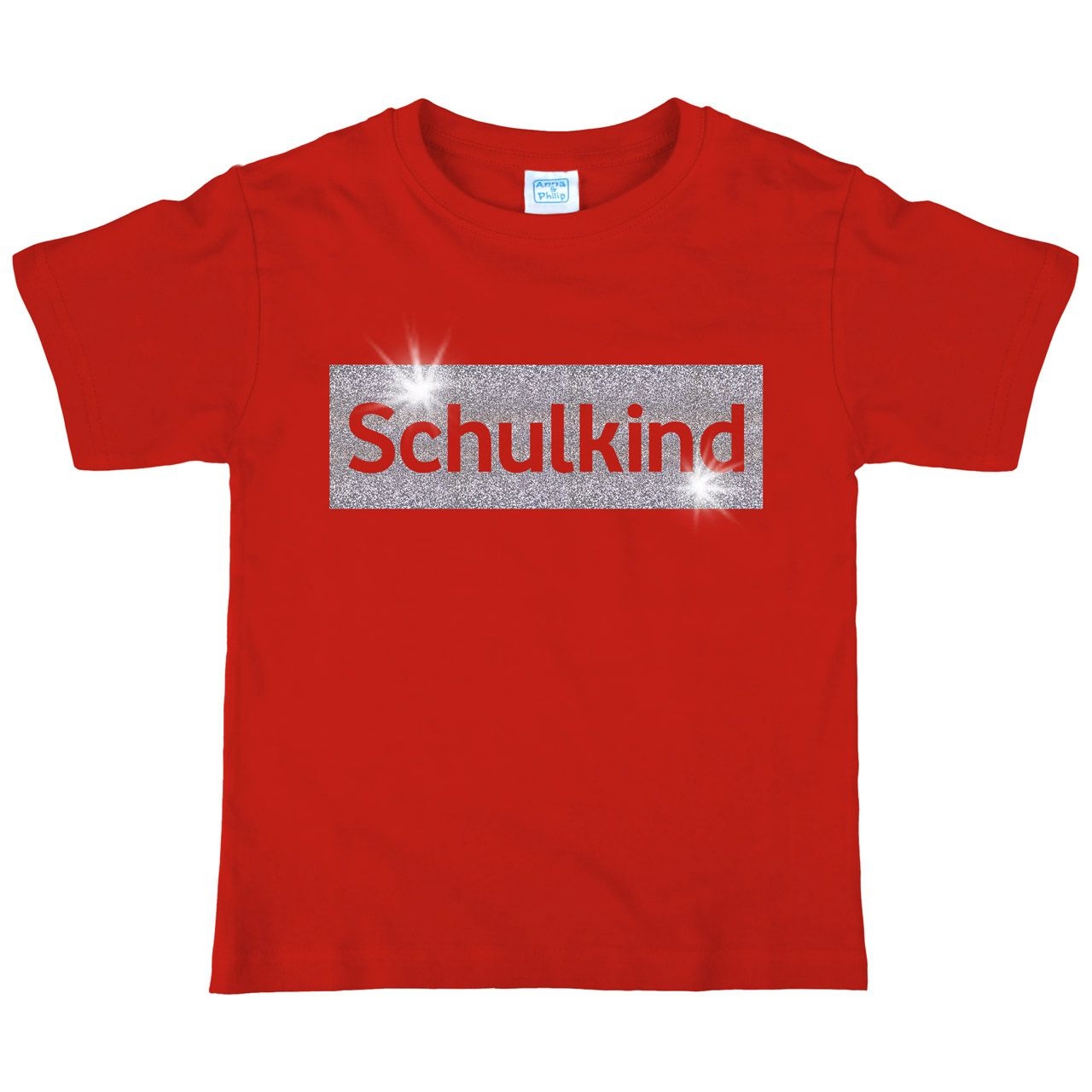Schulkind Glitzer Kinder T-Shirt mit Namen rot 122 / 128