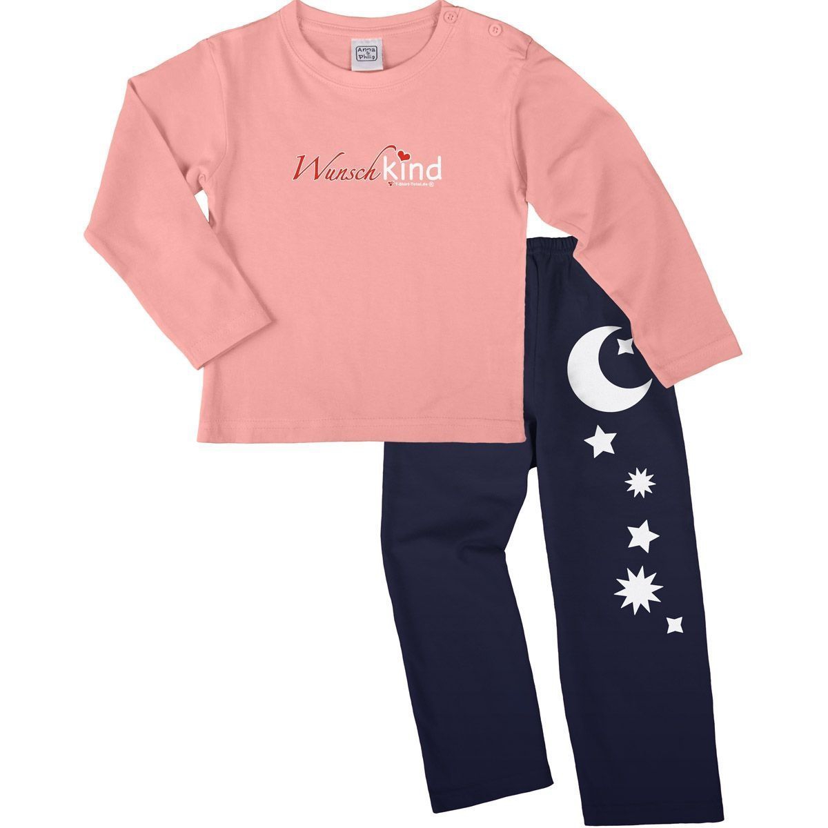 Wunschkind Pyjama Set rosa / navy 110 / 116