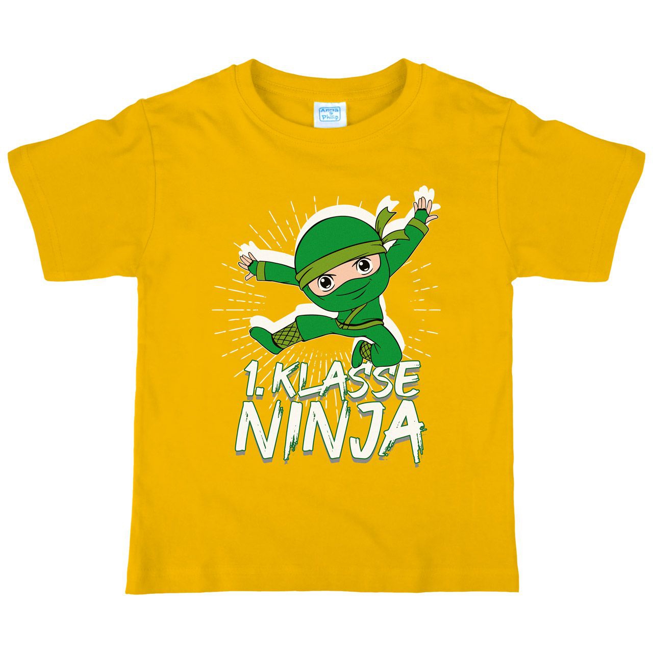 1. Klasse Ninja grün Kinder T-Shirt gelb 122 / 128
