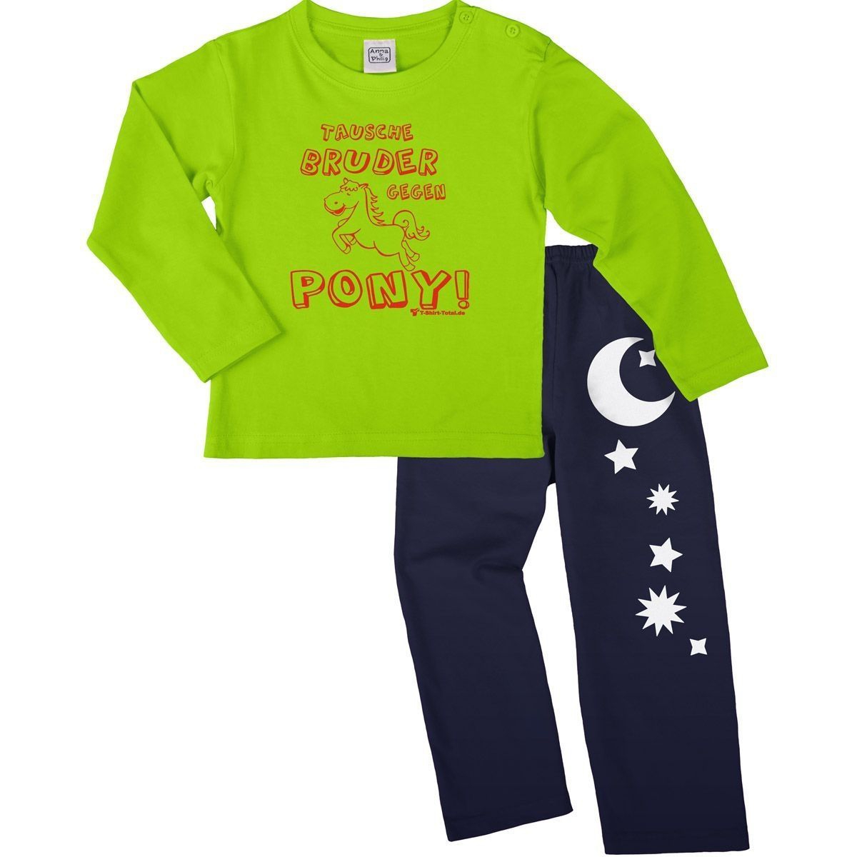 Tausche Bruder gegen Pony Pyjama Set hellgrün / navy 68 / 74