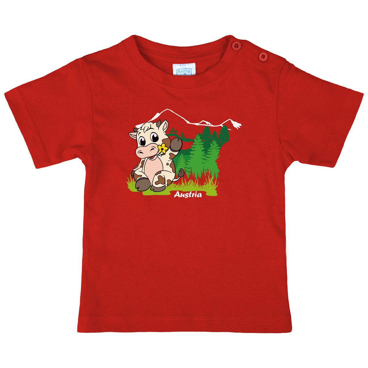 Winkende Kuh mit gelber Blume Austria Kinder T-Shirt rot 80 / 86