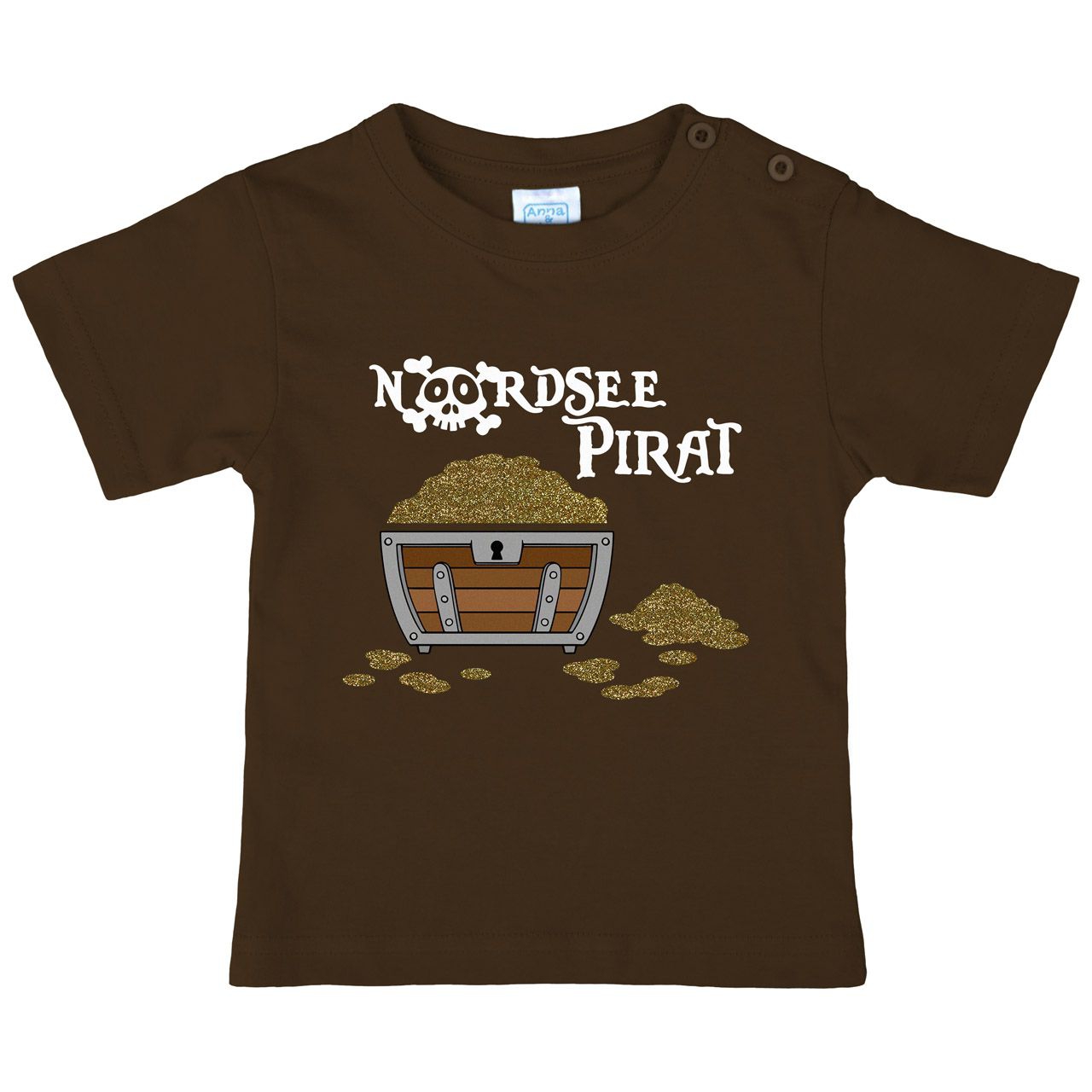 Nordsee Pirat Truhe Gold Glitzer Kinder T-Shirt braun 110 / 116