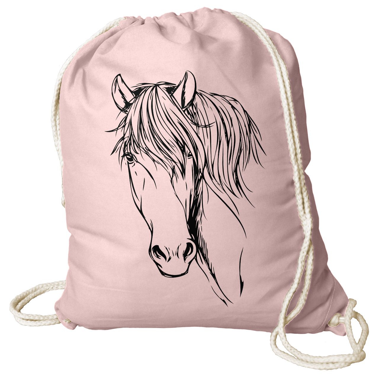 Pferdekopf Zeichnung Rucksack Beutel pastell rosa