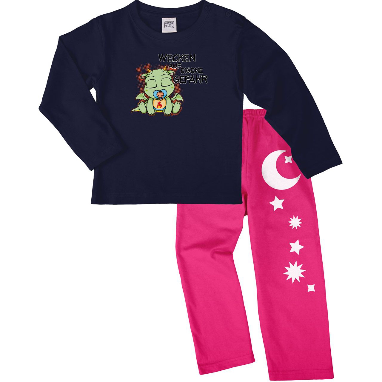 Drachen wecken Pyjama Set navy / pink 68 / 74