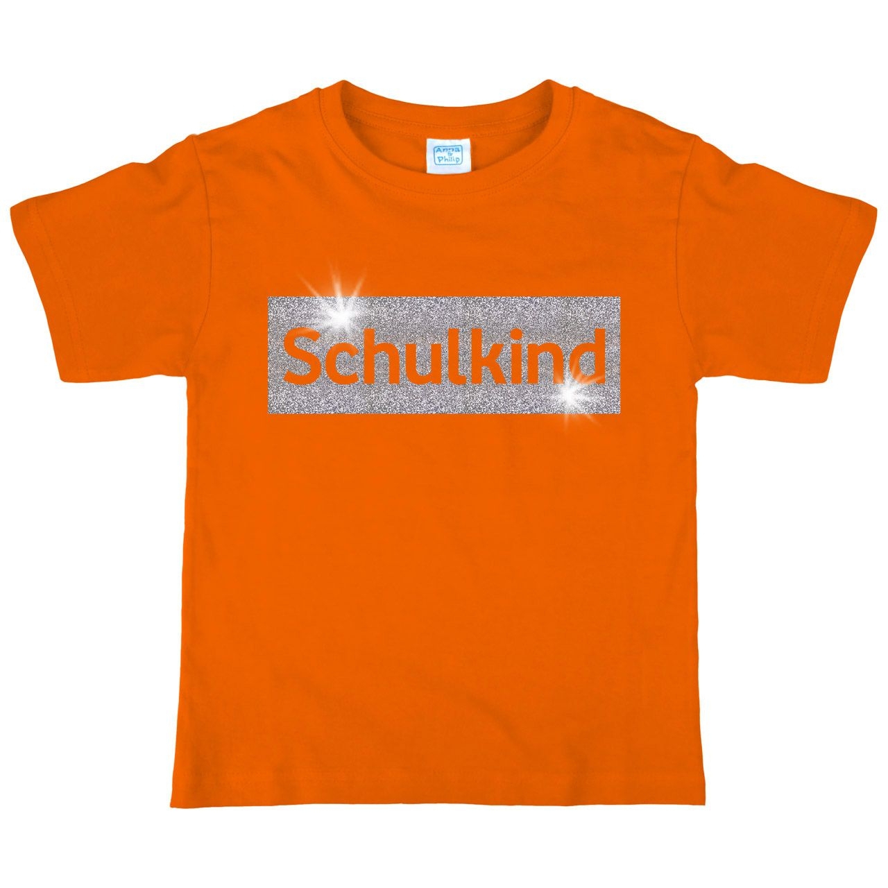 Schulkind Glitzer Kinder T-Shirt orange 122 / 128