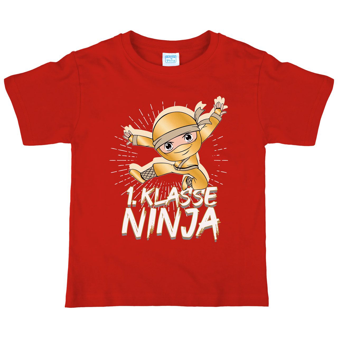 1. Klasse Ninja gold Kinder T-Shirt rot 122 / 128