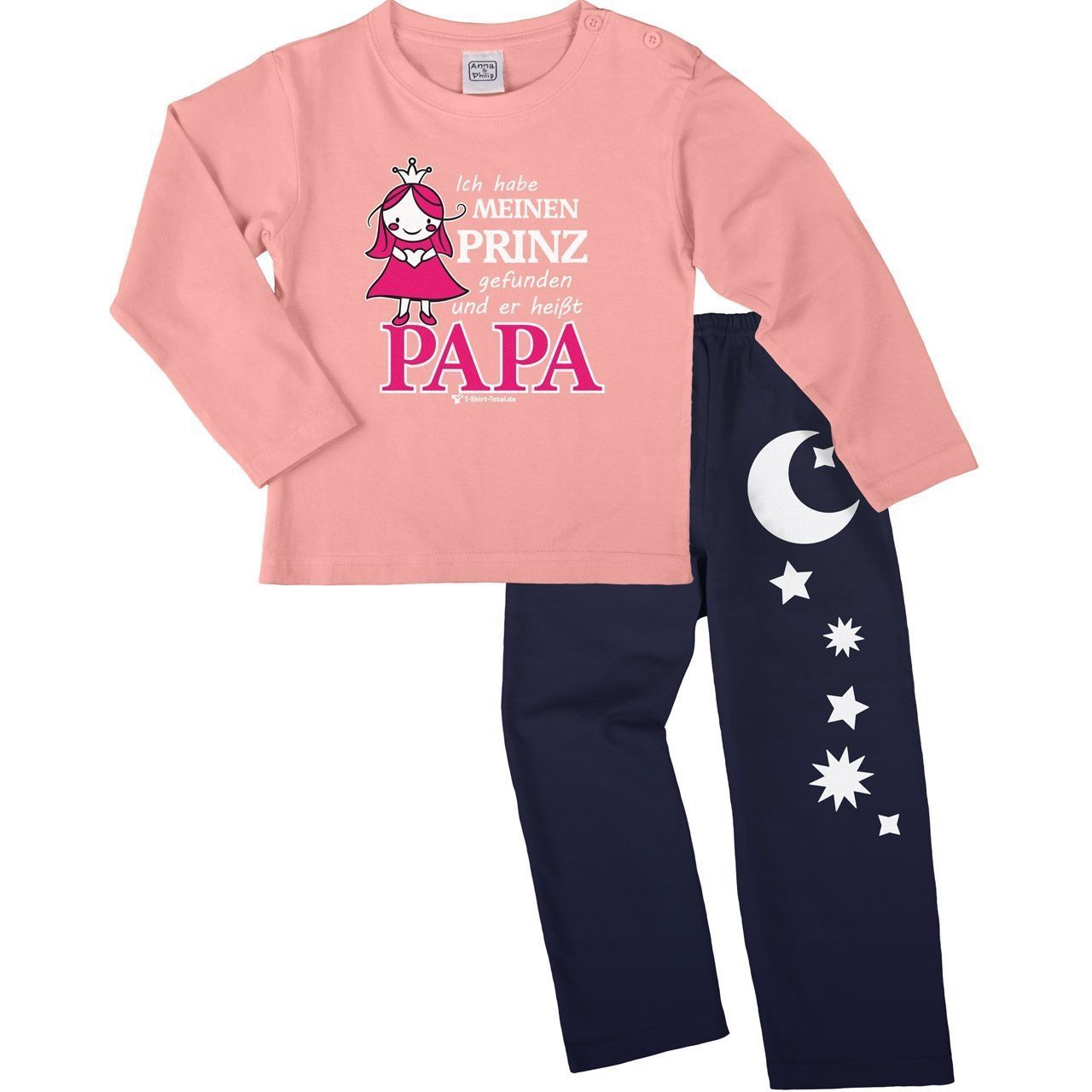Prinz gefunden Pyjama Set rosa / navy 110 / 116