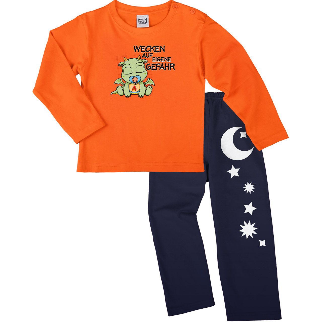 Drachen wecken Pyjama Set orange / navy 92