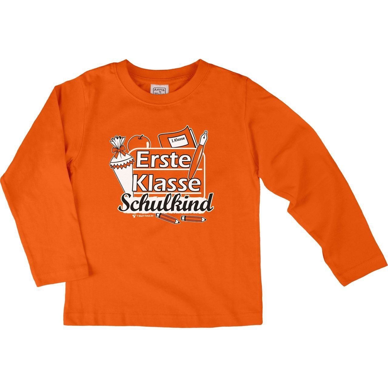 Erste Klasse Schulkind Kinder Langarm Shirt orange 110 / 116