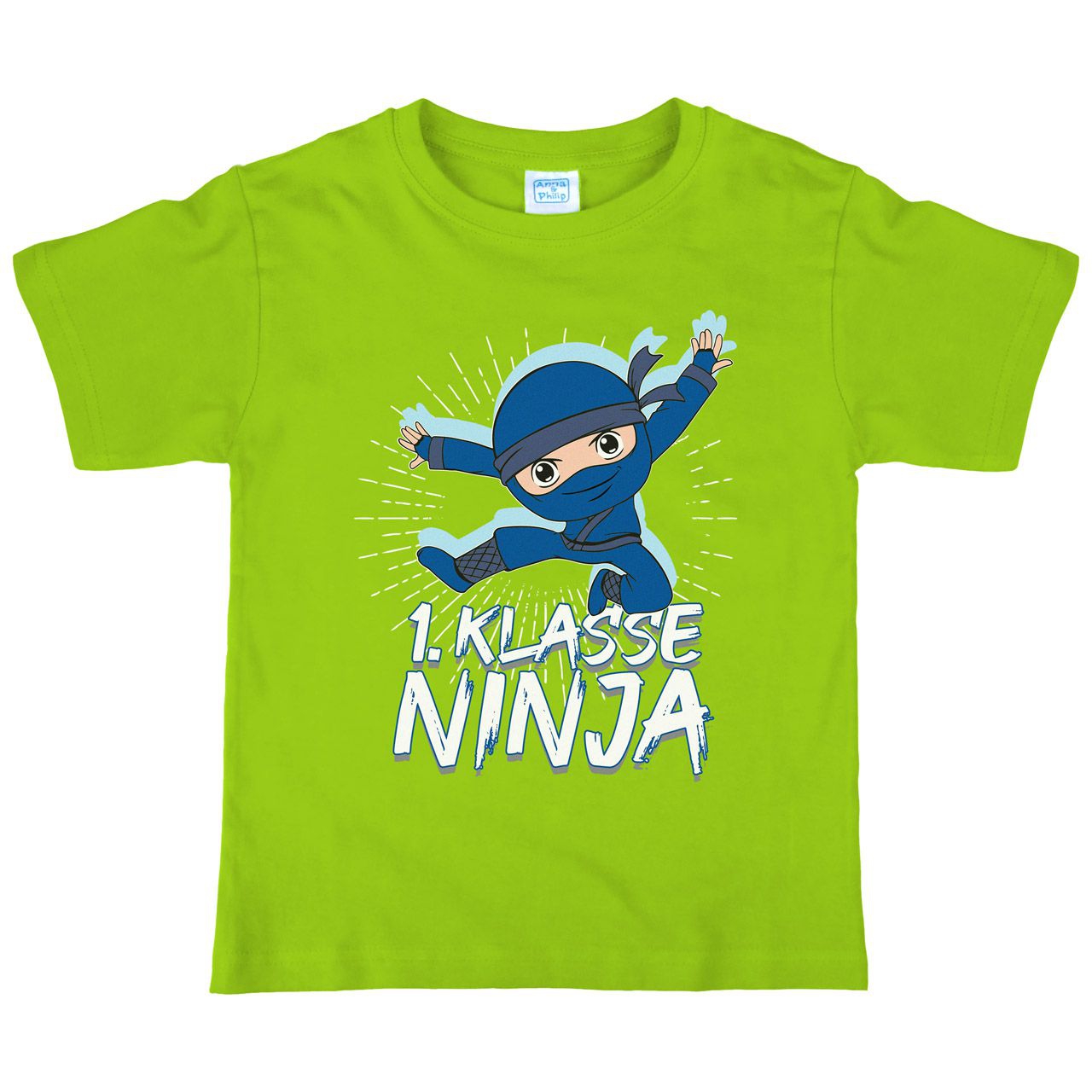 1. Klasse Ninja blau Kinder T-Shirt hellgrün 122 / 128