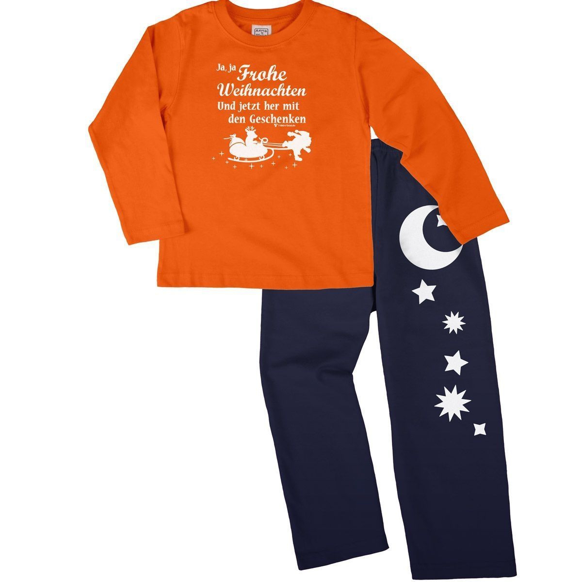 Ja ja Frohe Weihnachten Pyjama Set orange / navy 92