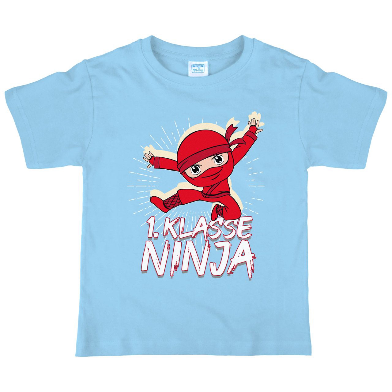 1. Klasse Ninja rot Kinder T-Shirt hellblau 122 / 128