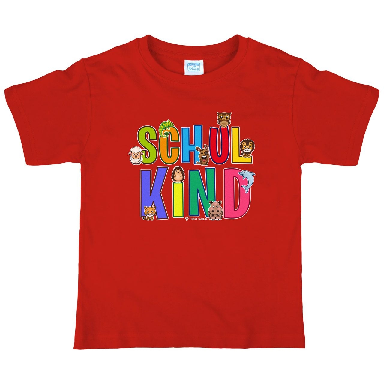 Schulkind Tiere Kinder T-Shirt mit Namen rot 122 / 128
