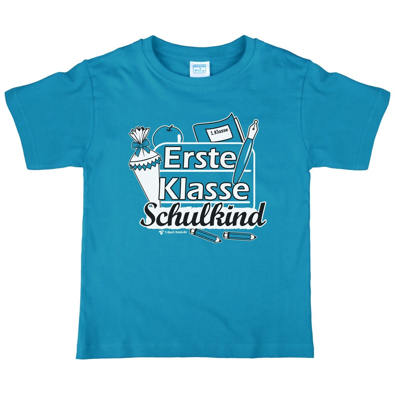 Erste Klasse Schulkind Kinder T-Shirt mit Namen türkis 122 / 128