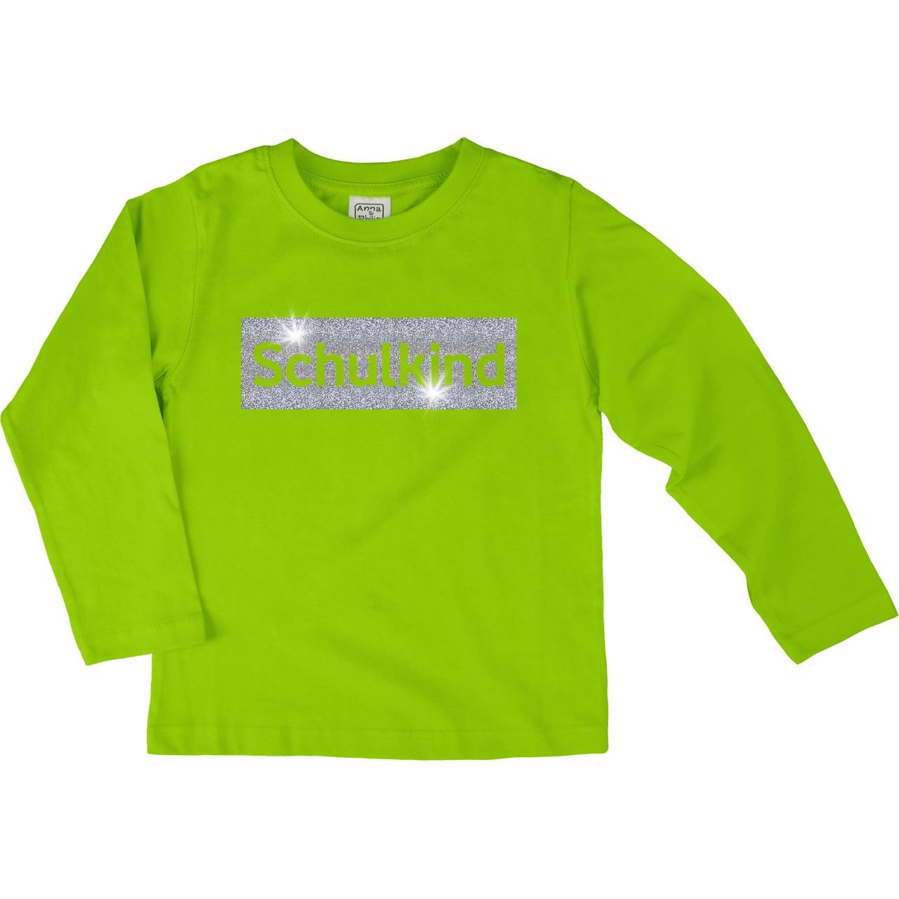 Schulkind Glitzer Kinder Langarm Shirt hellgrün 122 / 128