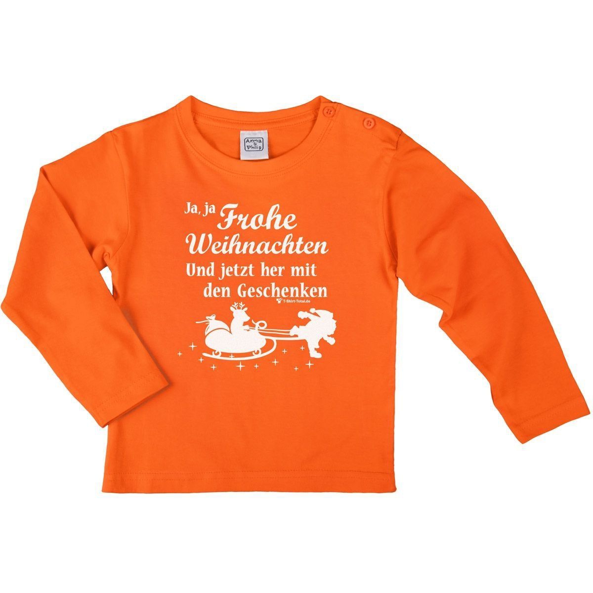 Ja ja Frohe Weihnachten Kinder Langarm Shirt orange 92