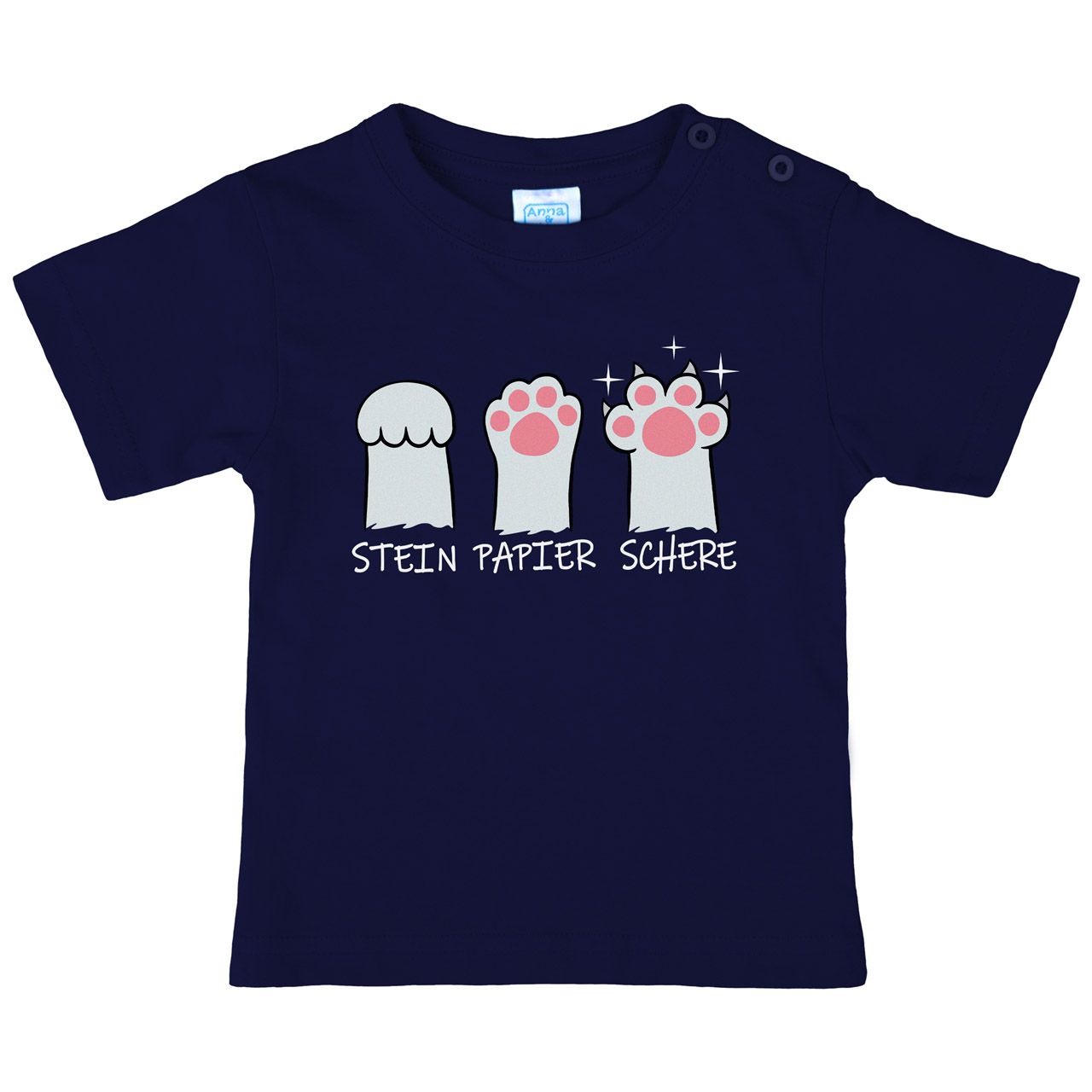 Stein Papier Schere Katzenpfote Kinder T-Shirt navy 122 / 128