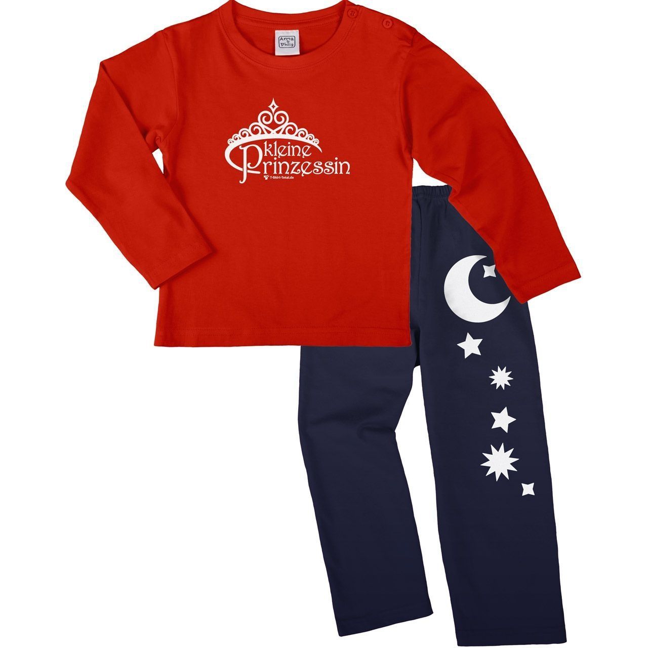 Kleine Prinzessin Pyjama Set rot / navy 134 / 140