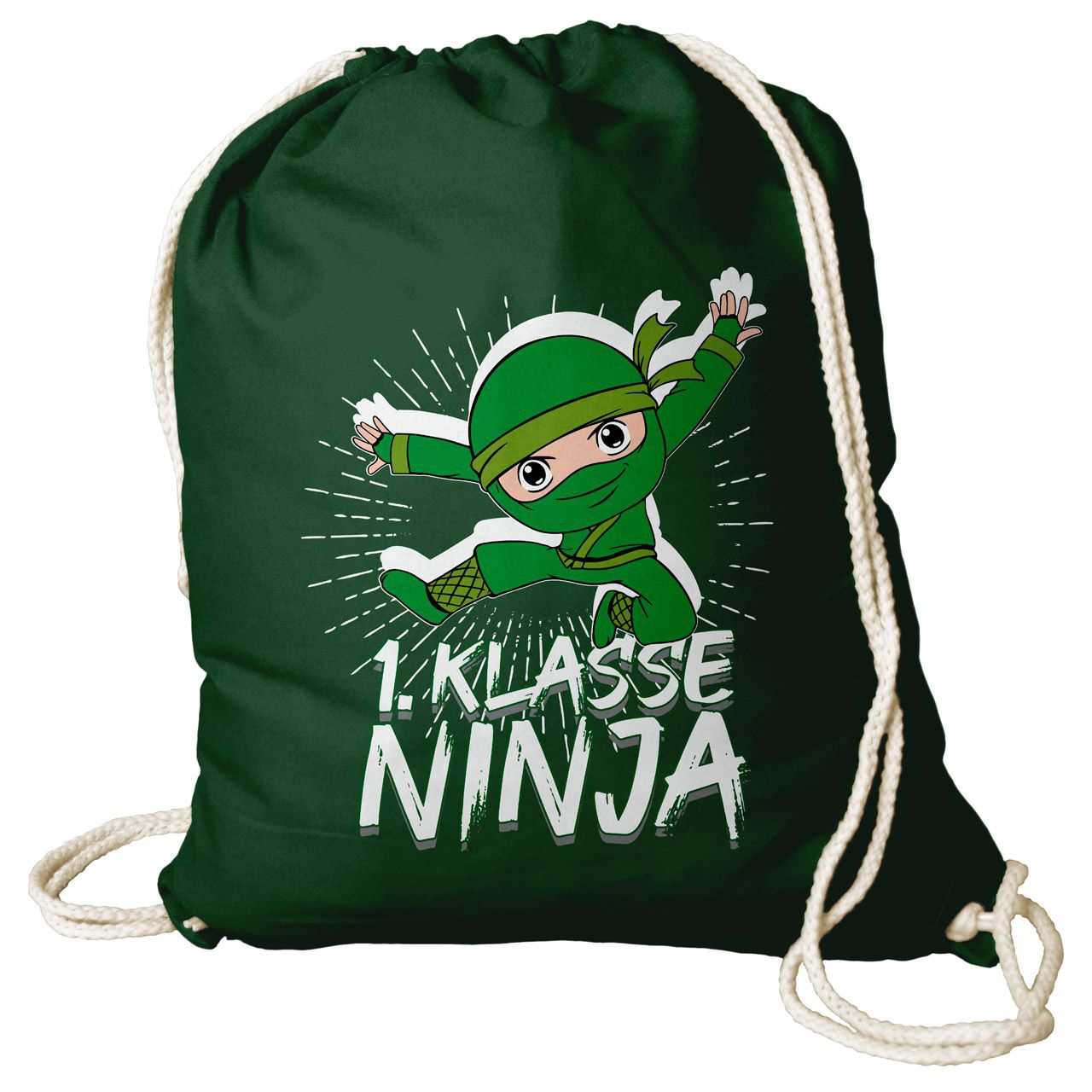 1. Klasse Ninja grün Rucksack Beutel dunkelgrün