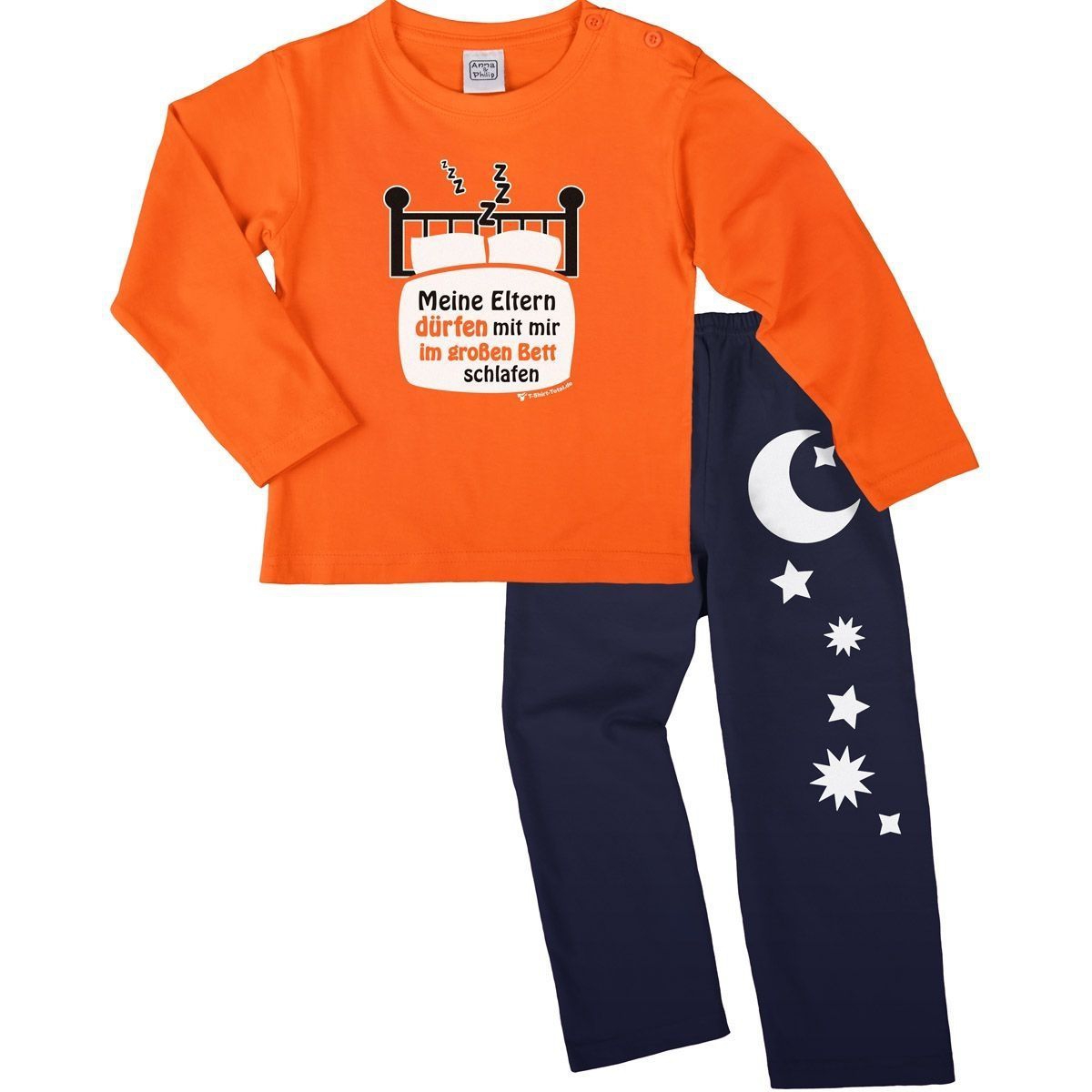 Im großen Bett schlafen Pyjama Set orange / navy 92
