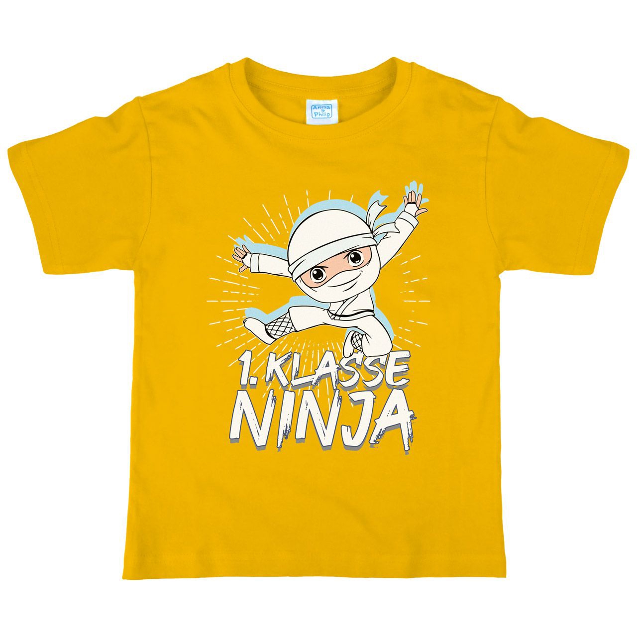 1. Klasse Ninja weiß Kinder T-Shirt gelb 134 / 140