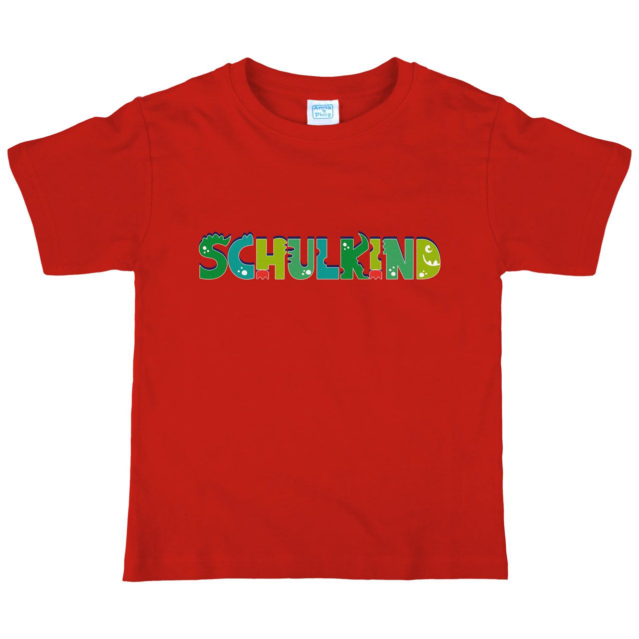 Schulkind Schrift als grünes Monster Kinder T-Shirt rot 122 / 128