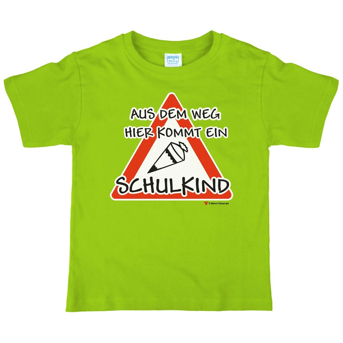 Kommt ein Schulkind Kinder T-Shirt mit Namen hellgrün 122 / 128