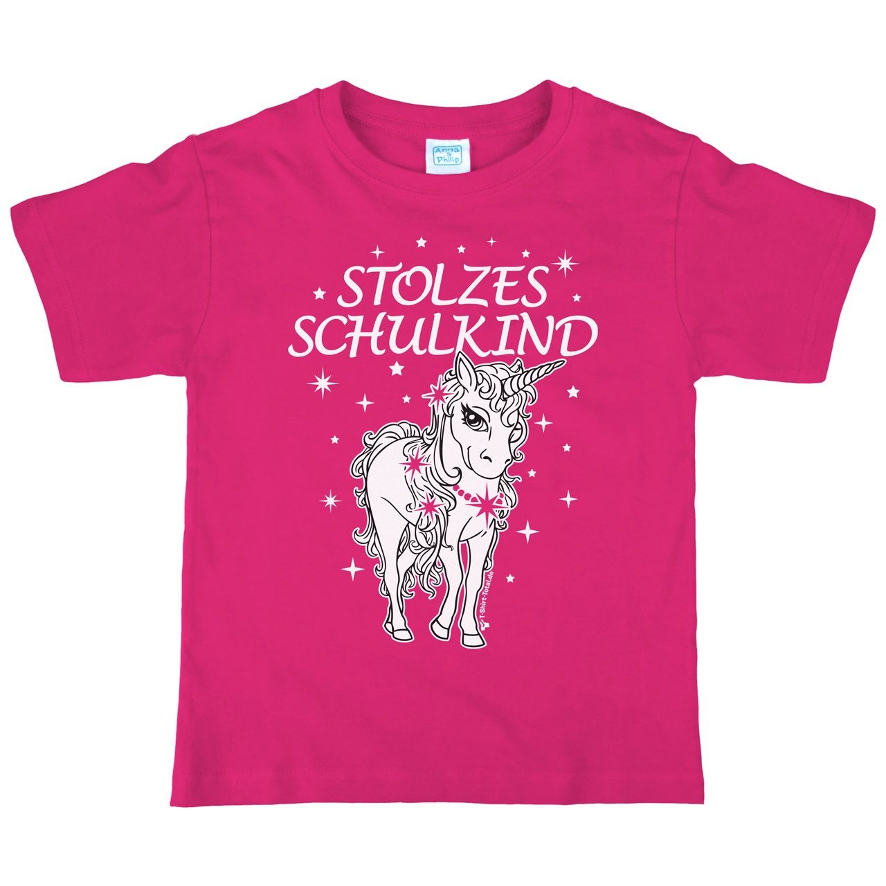 Einhorn stolzes Schulkind Kinder T-Shirt mit Namen pink 122 / 128