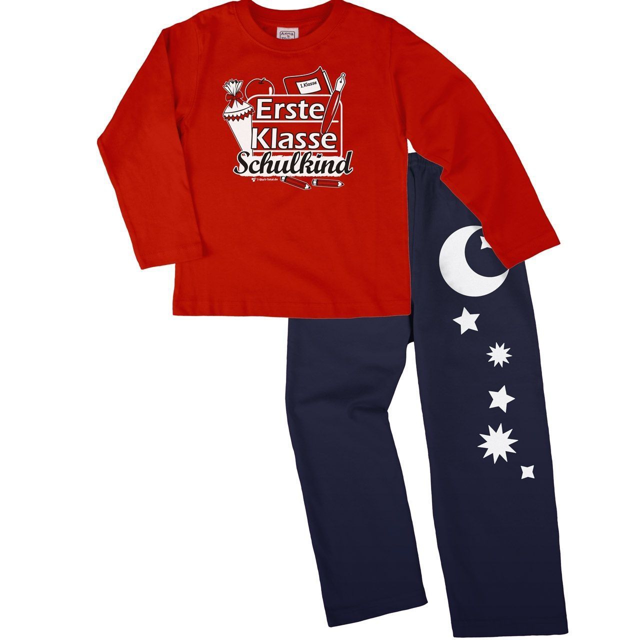 Erste Klasse Schulkind Pyjama Set rot / navy 122 / 128