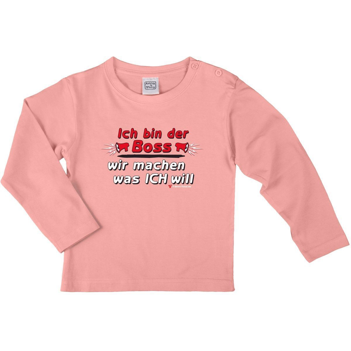 Ich bin der Boss Kinder Langarm Shirt rosa 122 / 128