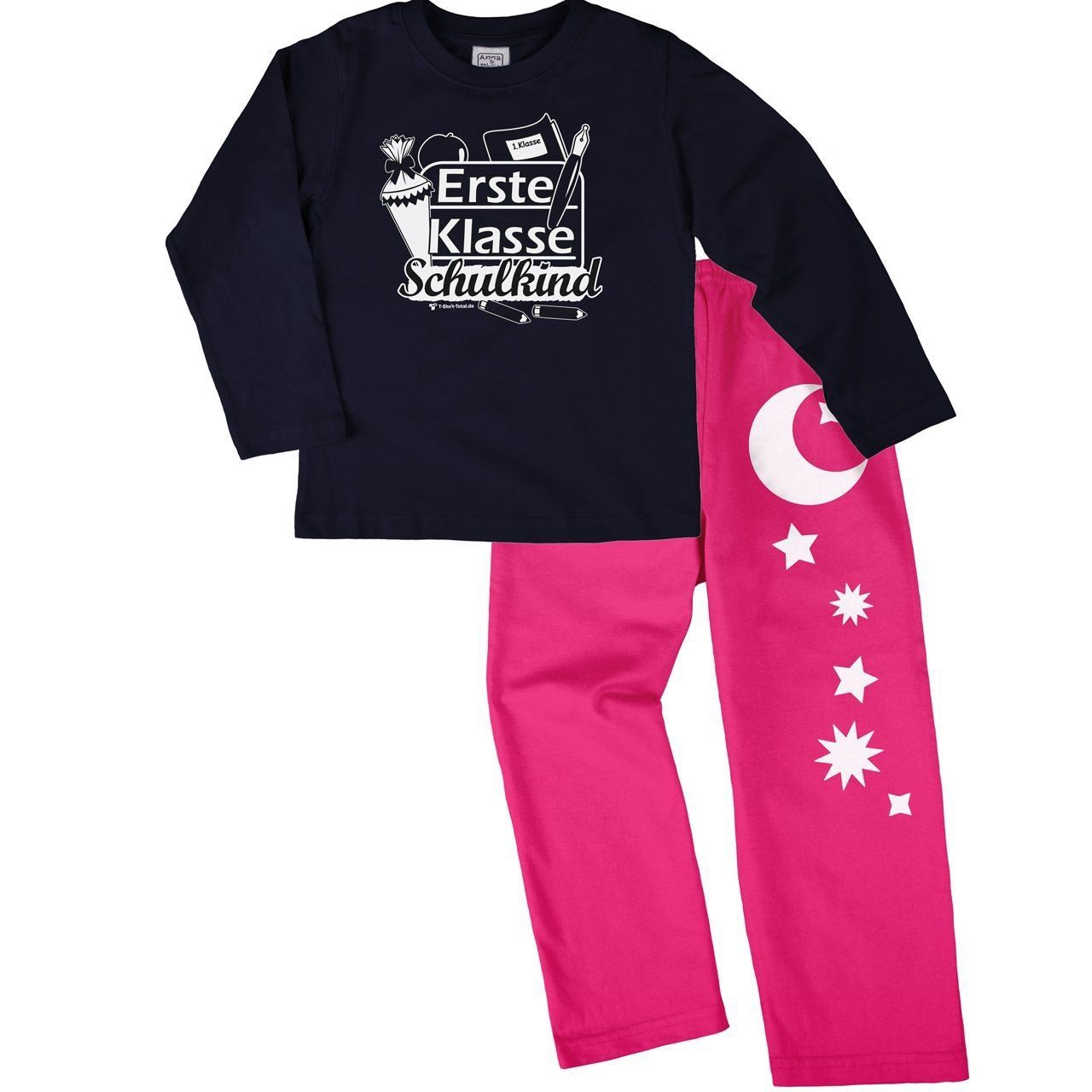 Erste Klasse Schulkind Pyjama Set navy / pink 122 / 128