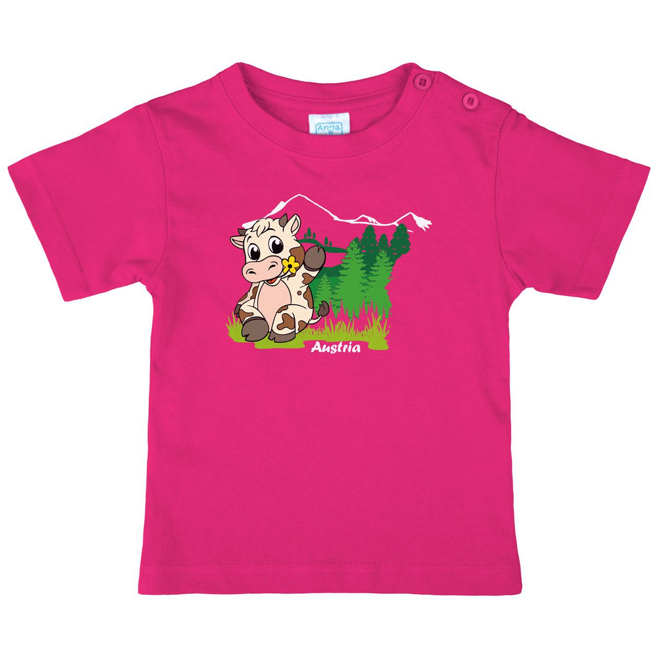 Winkende Kuh mit gelber Blume Austria Kinder T-Shirt pink 80 / 86