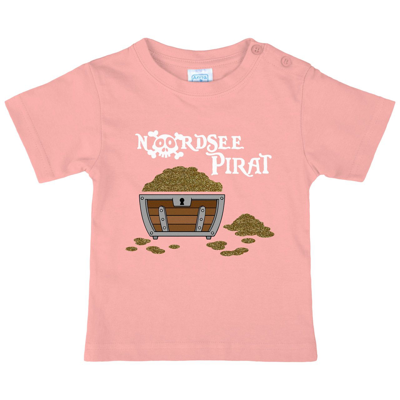Nordsee Pirat Truhe Gold Glitzer Kinder T-Shirt rosa 110 / 116