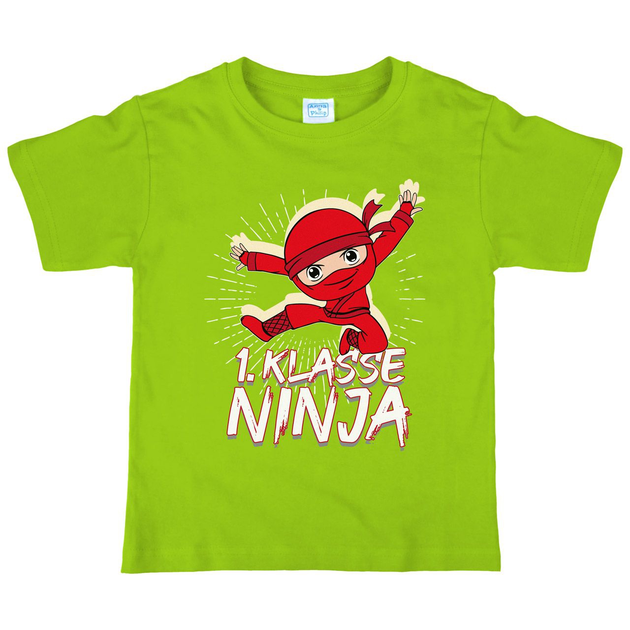 1. Klasse Ninja rot Kinder T-Shirt hellgrün 122 / 128
