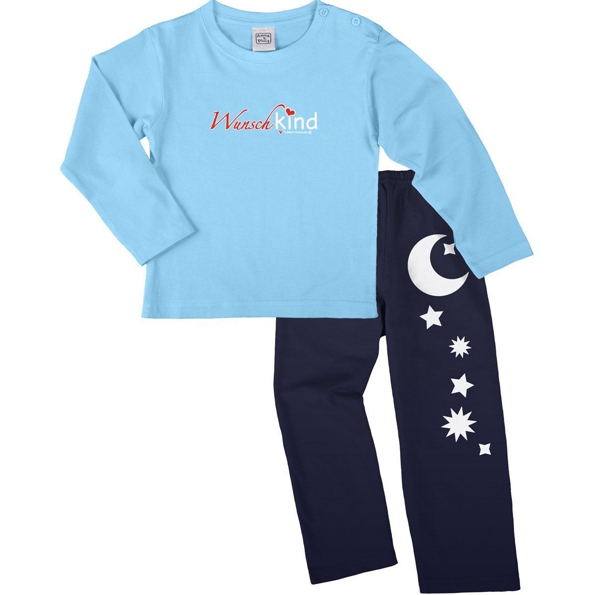 Wunschkind Pyjama Set hellblau / navy 110 / 116