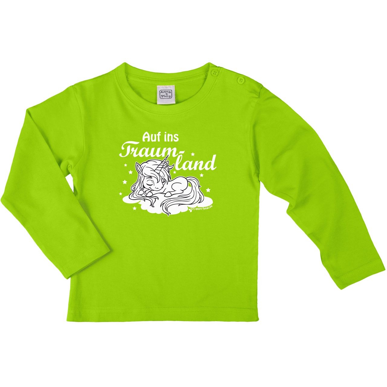 Einhorn Traumland Kinder Langarm Shirt hellgrün 68 / 74