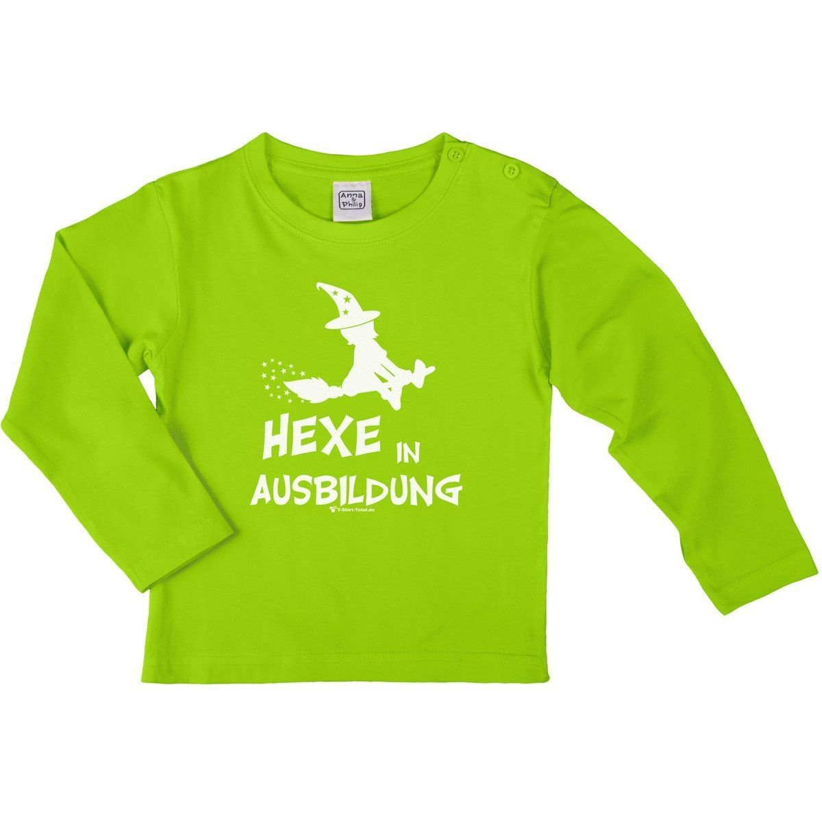 Hexe in Ausbildung Kinder Langarm Shirt hellgrün 110 / 116
