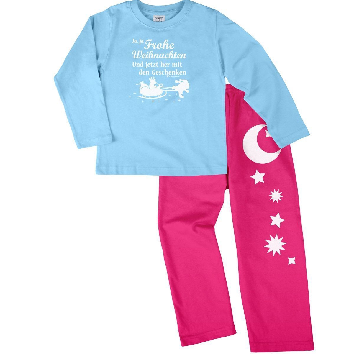 Ja ja Frohe Weihnachten Pyjama Set hellblau / pink 110 / 116