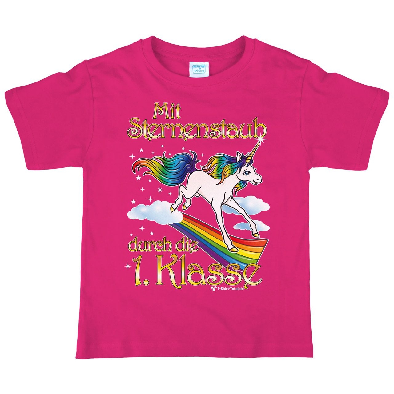 Einhorn 1. Klasse Kinder T-Shirt mit Namen pink 122 / 128