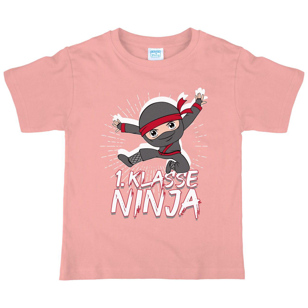 1. Klasse Ninja schwarz Kinder T-Shirt rosa 122 / 128