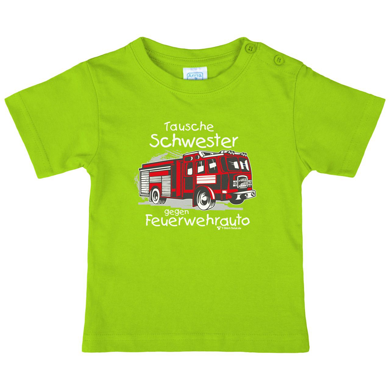 Tausche Schwester gegen Feuerwehrauto neu Kinder T-Shirt hellgrün 104
