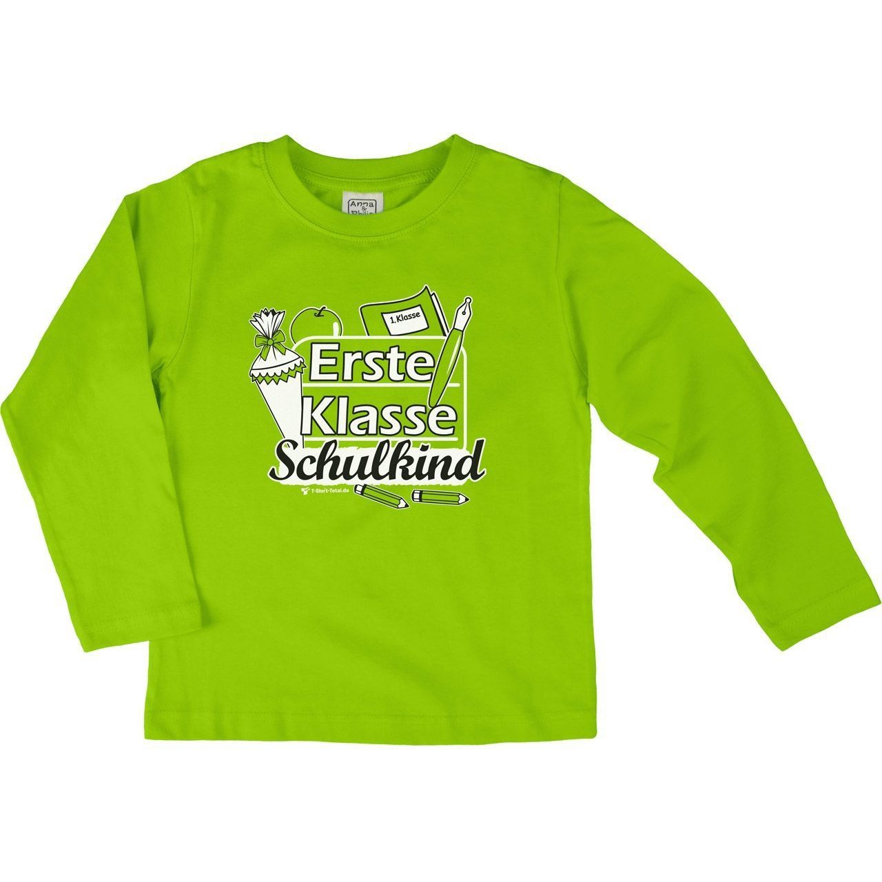 Erste Klasse Schulkind Kinder Langarm Shirt hellgrün 110 / 116