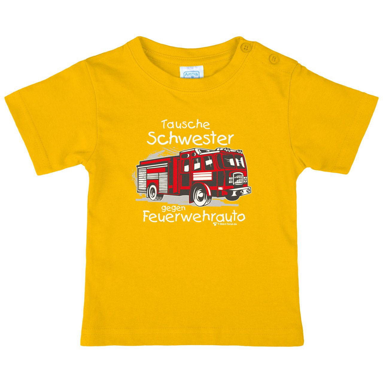 Tausche Schwester gegen Feuerwehrauto neu Kinder T-Shirt gelb 104