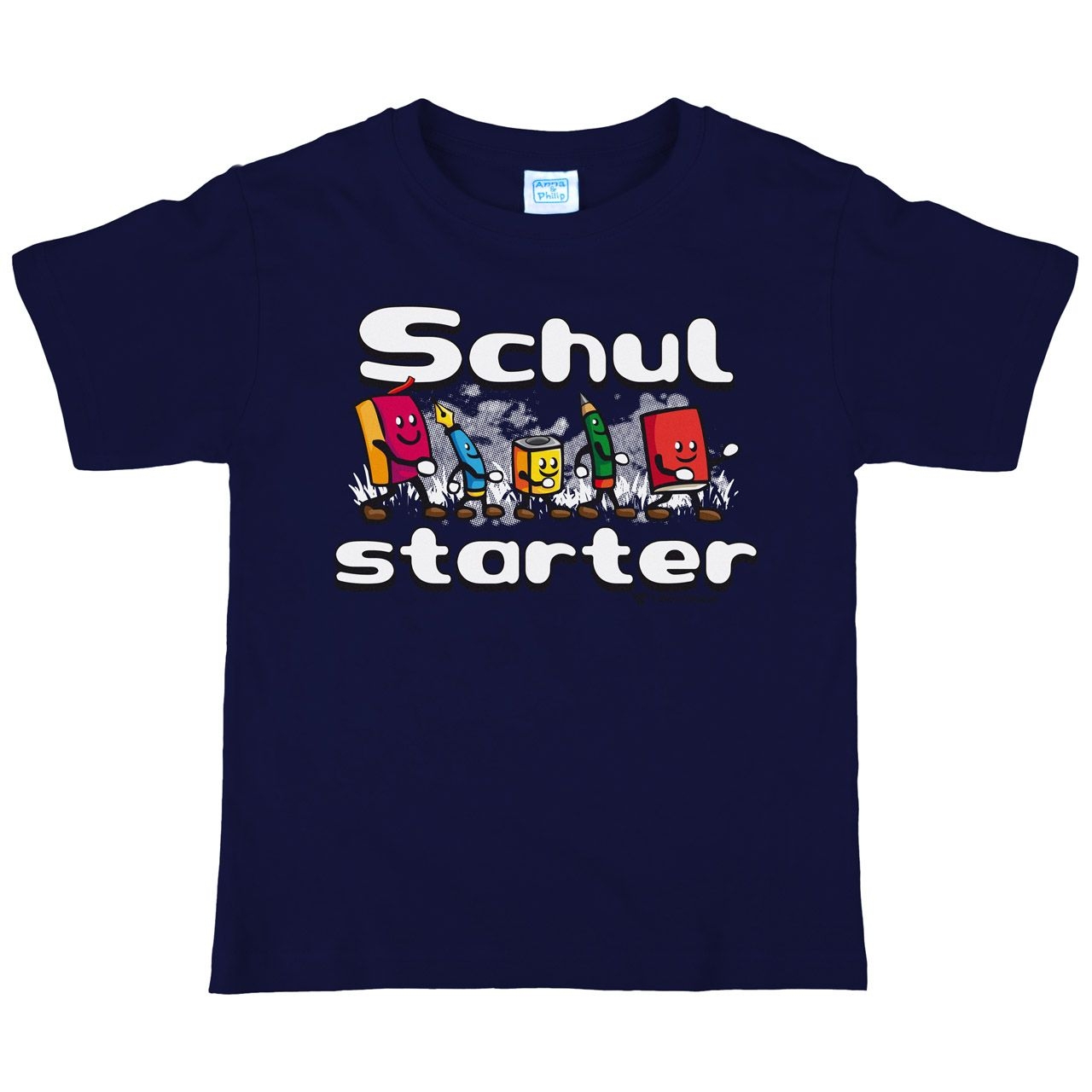 Schulstarter Stifte Kinder T-Shirt mit Name navy 122 / 128