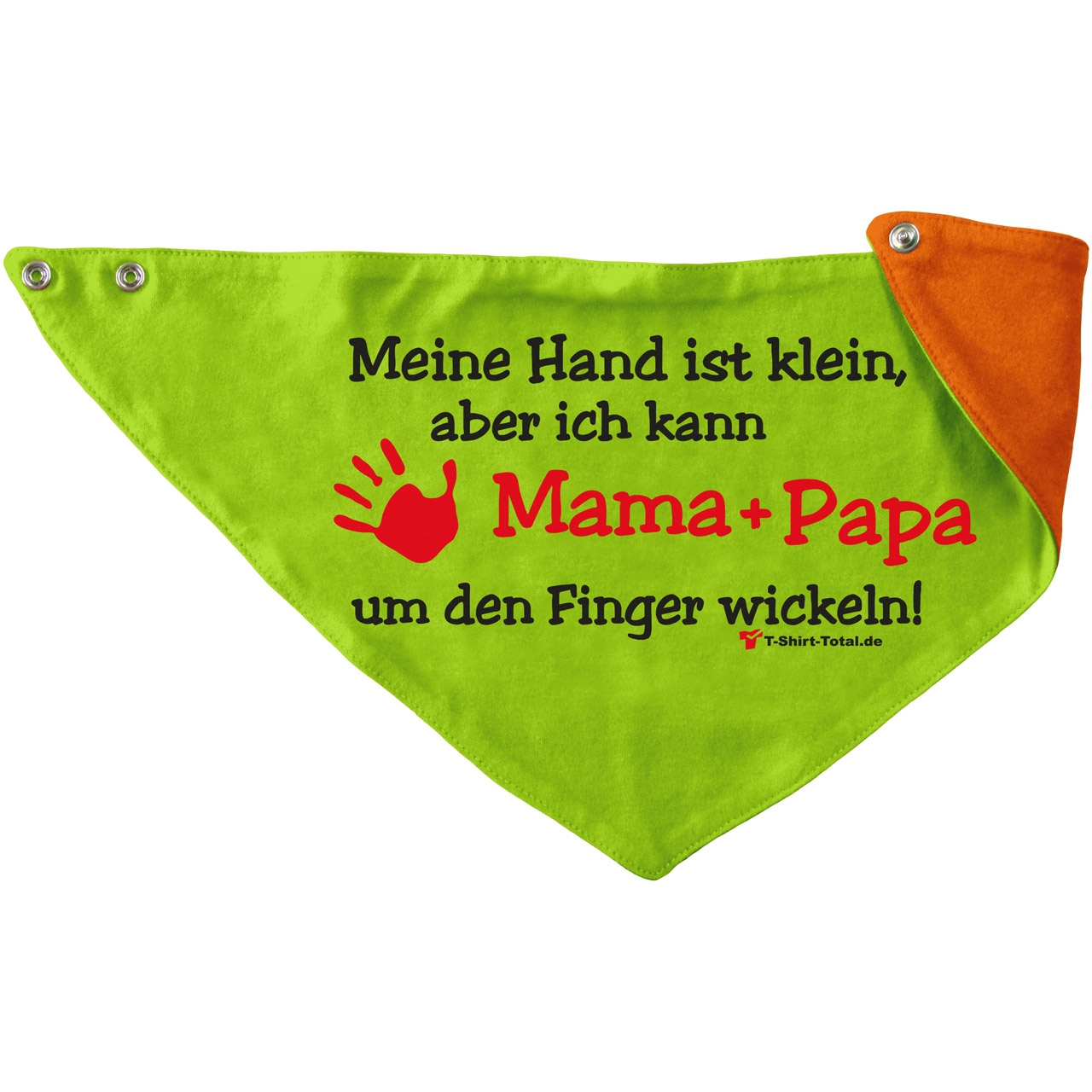 Kleine Hand Mama Papa Kinder Dreieckstuch hellgrün/orange