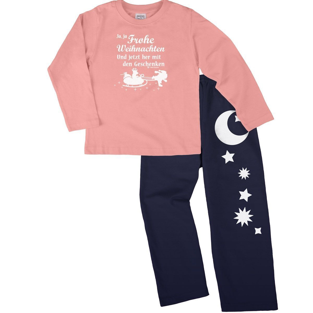 Ja ja Frohe Weihnachten Pyjama Set rosa / navy 110 / 116